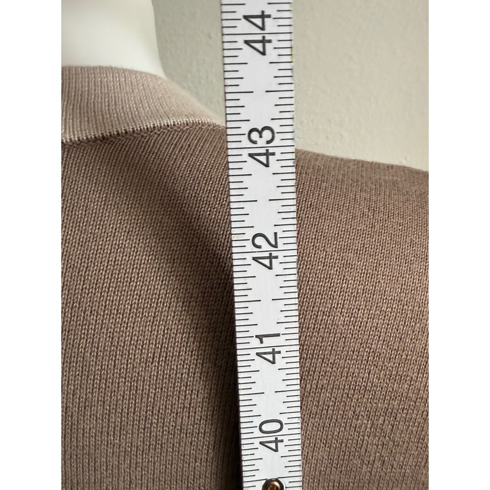 Cabi Mocha Brown Cream Genteel Trim Belted Longline Cardigan Sweater Dress SZ S - Picture 6 of 7